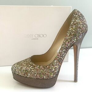 AUTHENTIC JIMMY CHOO GLITER PLATFORM HEELS